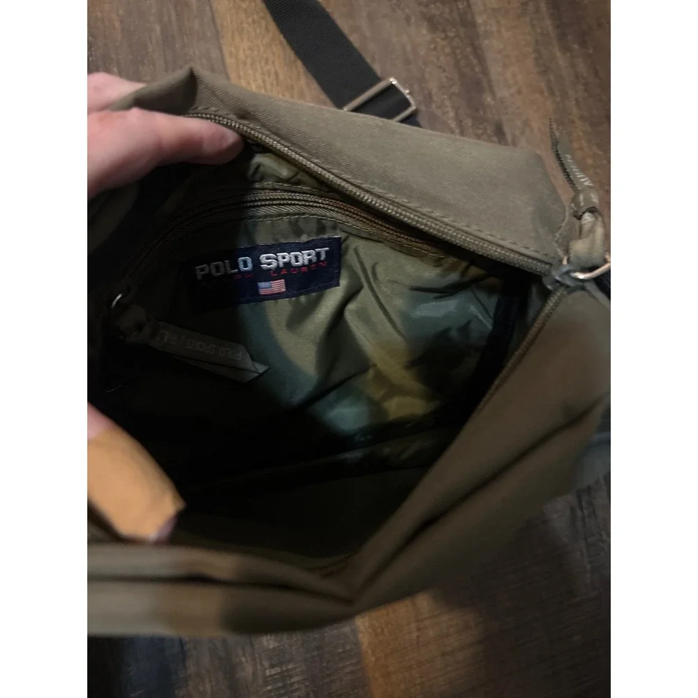 Polo Sport Ralph Lauren Olive Green Crossbody Messenger Bag US-67 Flag